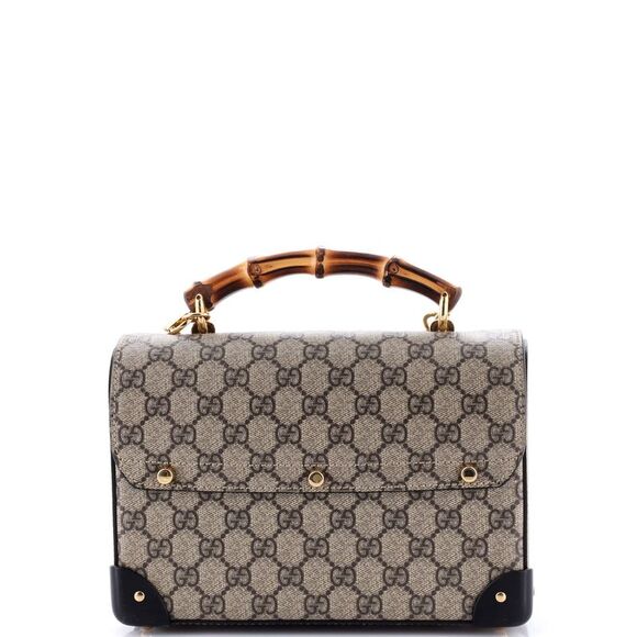 Gucci Padlock Bamboo Shoulder Bag GG Coated Canvas Small Brown - Picture 3 of 8